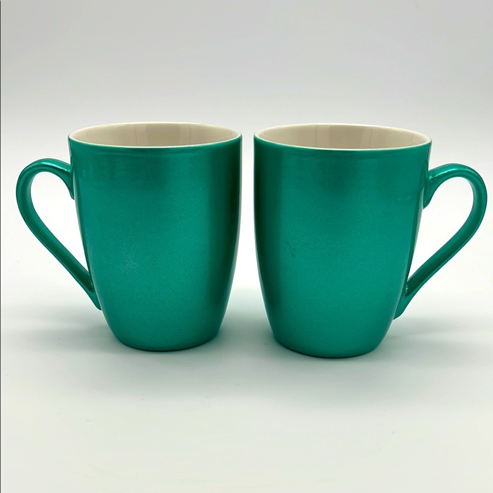 Seafoam Teal Green Metallic Finish 10 Oz. Bone China Coffee Cup Mug (Set of 2)​